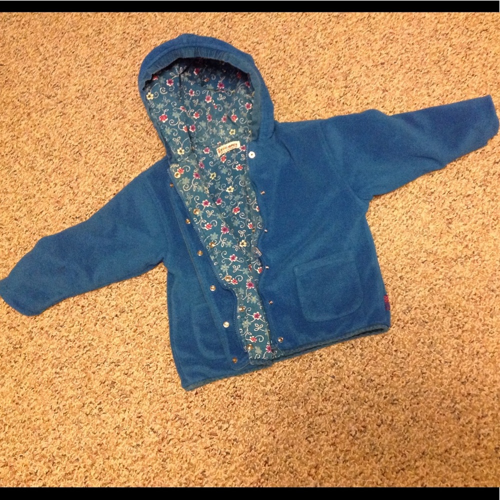 GYMBOREE- Reversible teal/teal floral hooded coat   sz 4 - to 5 yrs